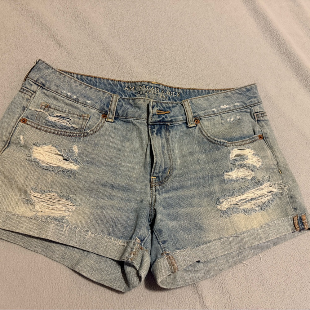 Distressed Light Blue Denim Shorts